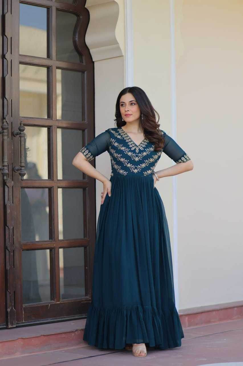 Faux Blooming Embroidery Party Gown - MYLUXURY LANE ENTERPRISE